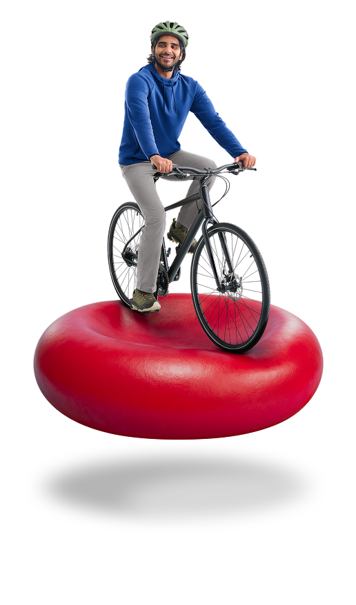 Man on bicycle on red blood cell