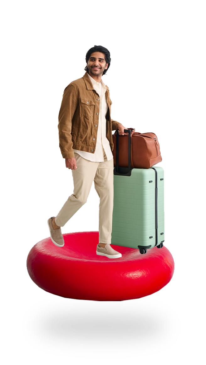 Man with a suitcase on red blood cell