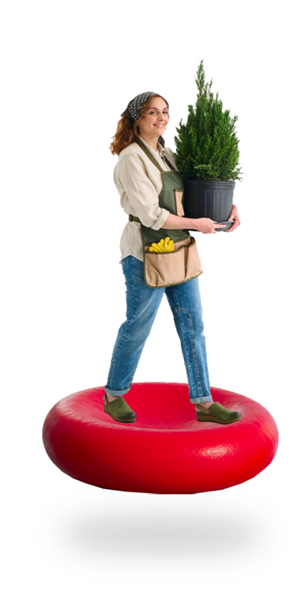 Woman with tree on red blood cell