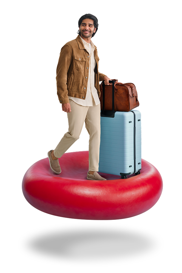 Man with suitcases on red blood cell